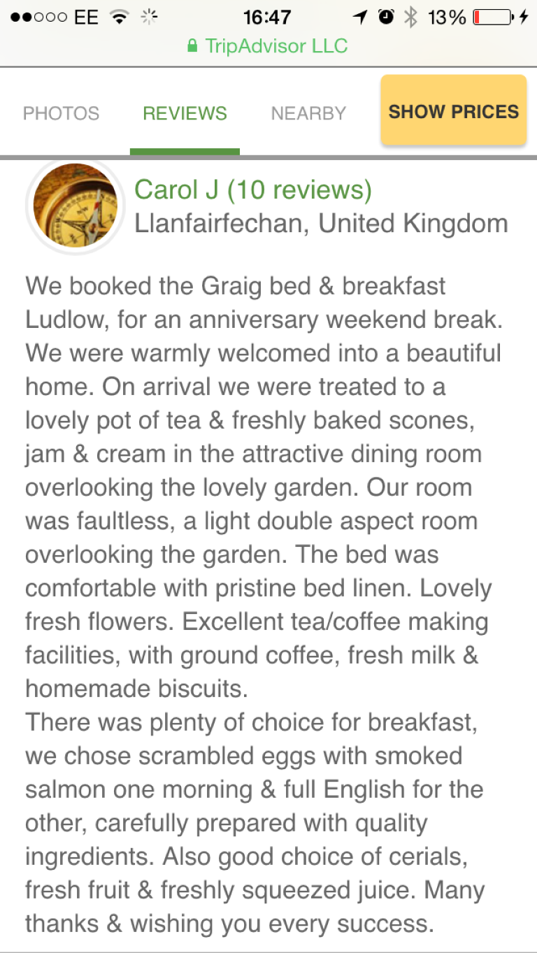 Great Trip Advisor Comments